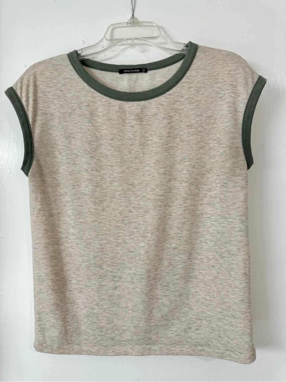 Pink Clover Iggy Short Sleeve Knit Top Cream with Sage Trim - Picture 7 of 10